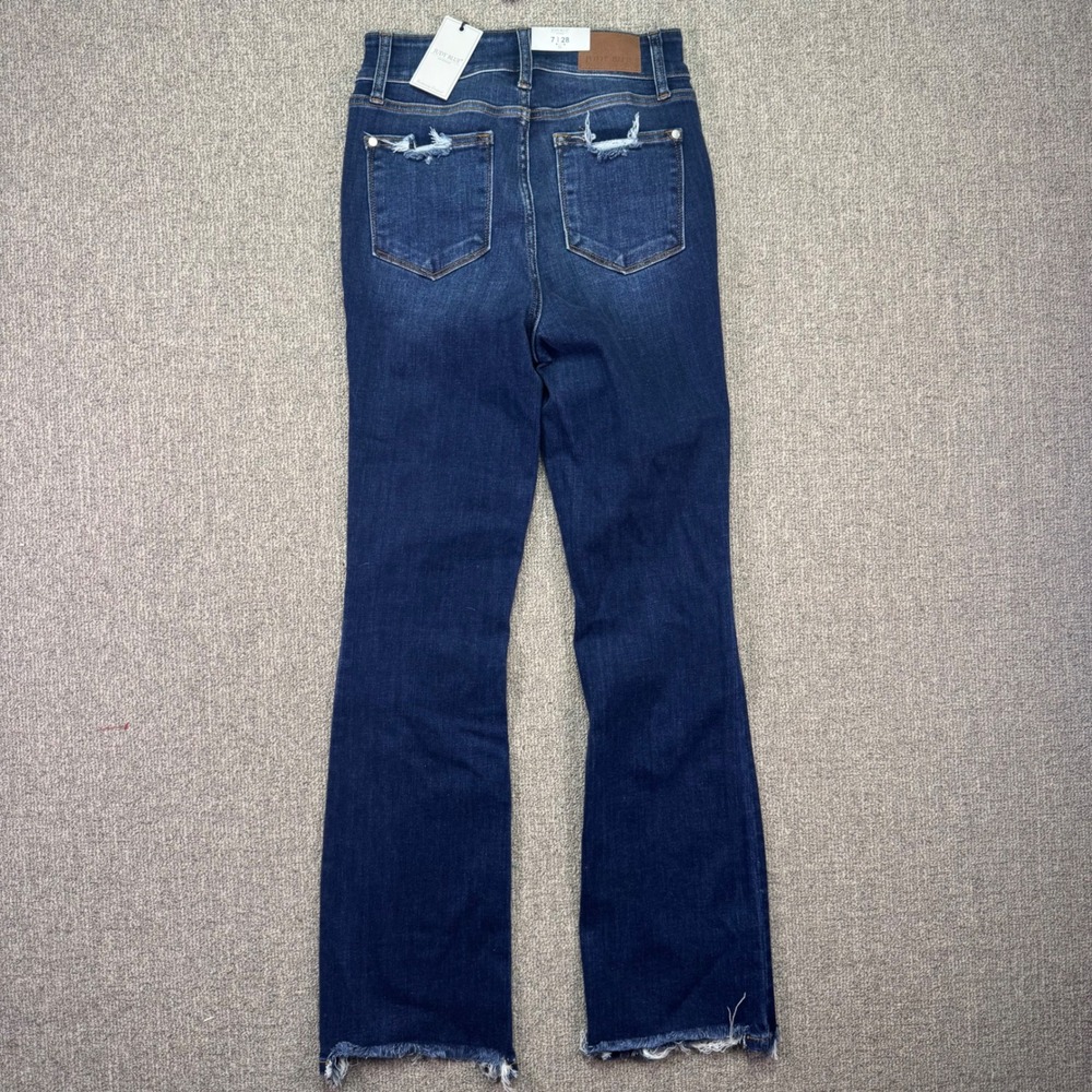 Judy Blue High Waist Bootcut Jeans Frayed Hem Dark Wash JB82568DK Size 7/28 - Picture 2 of 9